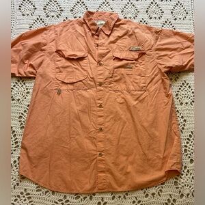 Columbia PFG Shirt Mens L Peach Button Up Short Sleeve Fishing Outdoor